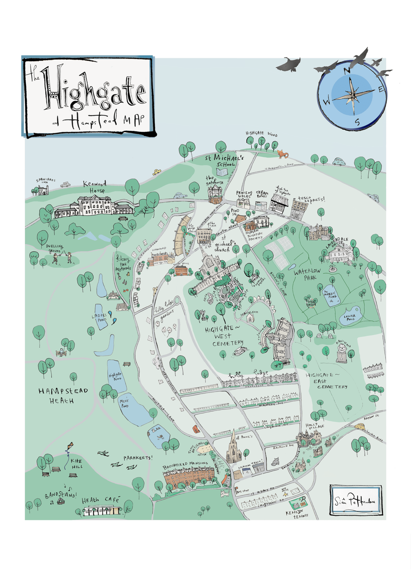 Highgate and Hampstead Map A3 size - Raw Art